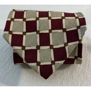Enzo Felini Roma Paris All Silk Necktie Burgundy Gold Brown Checkered‎